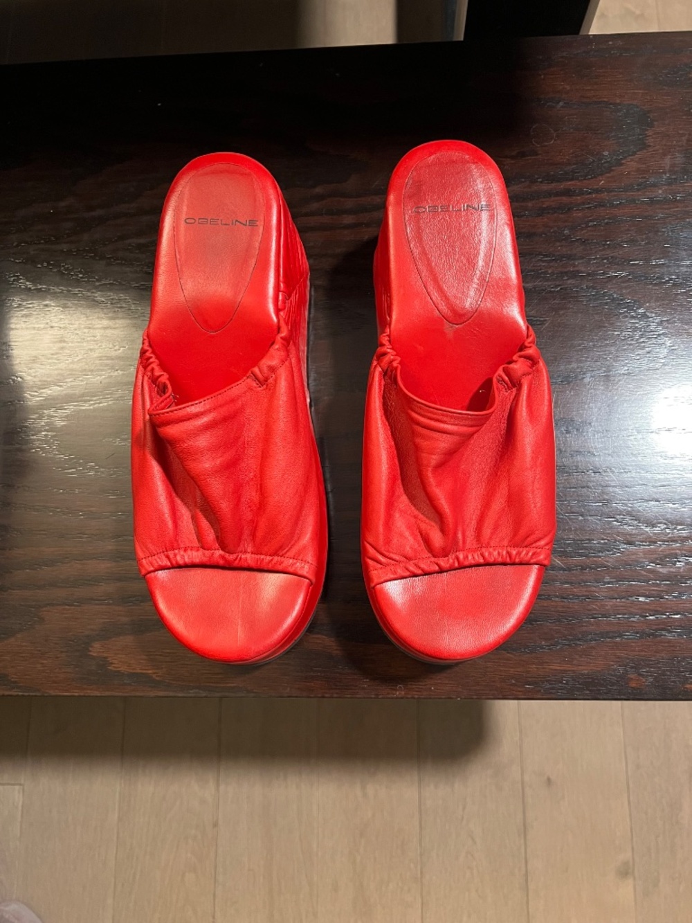 Obeline Leather Platform Italian Made Red Sandals Sz 40